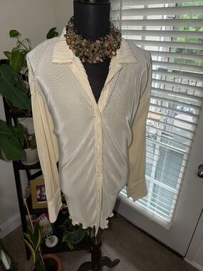 Cream Plisse Frill Hem Shirt Dress